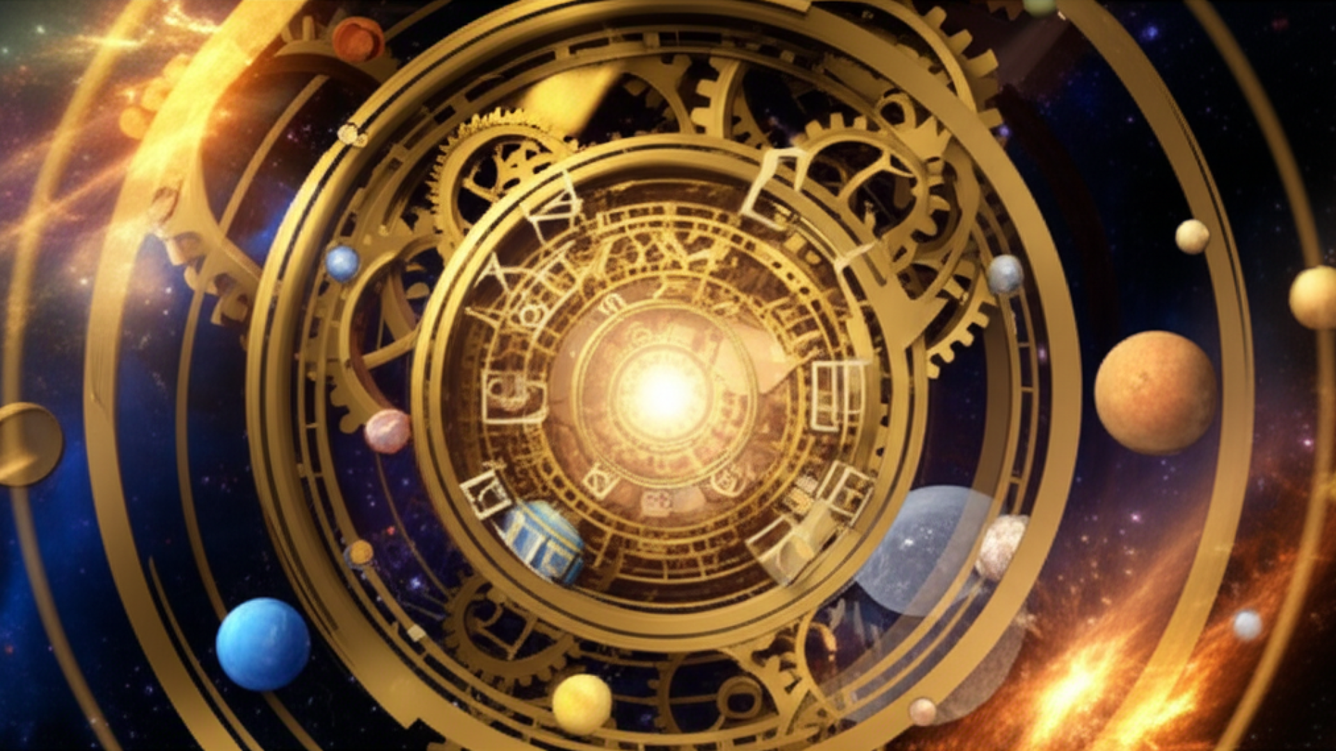 An intricate mechanical clockwork universe, where gears and celestial bodies are interconnected, glo